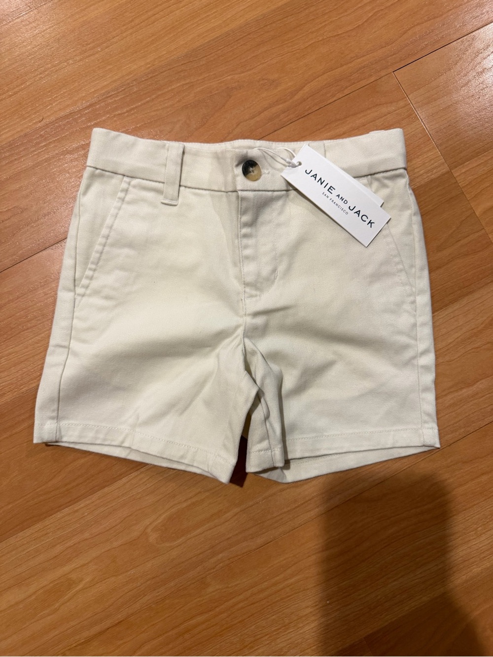 NWT- Janie and Jack Cream Adjustable-Waist Cotton Shorts